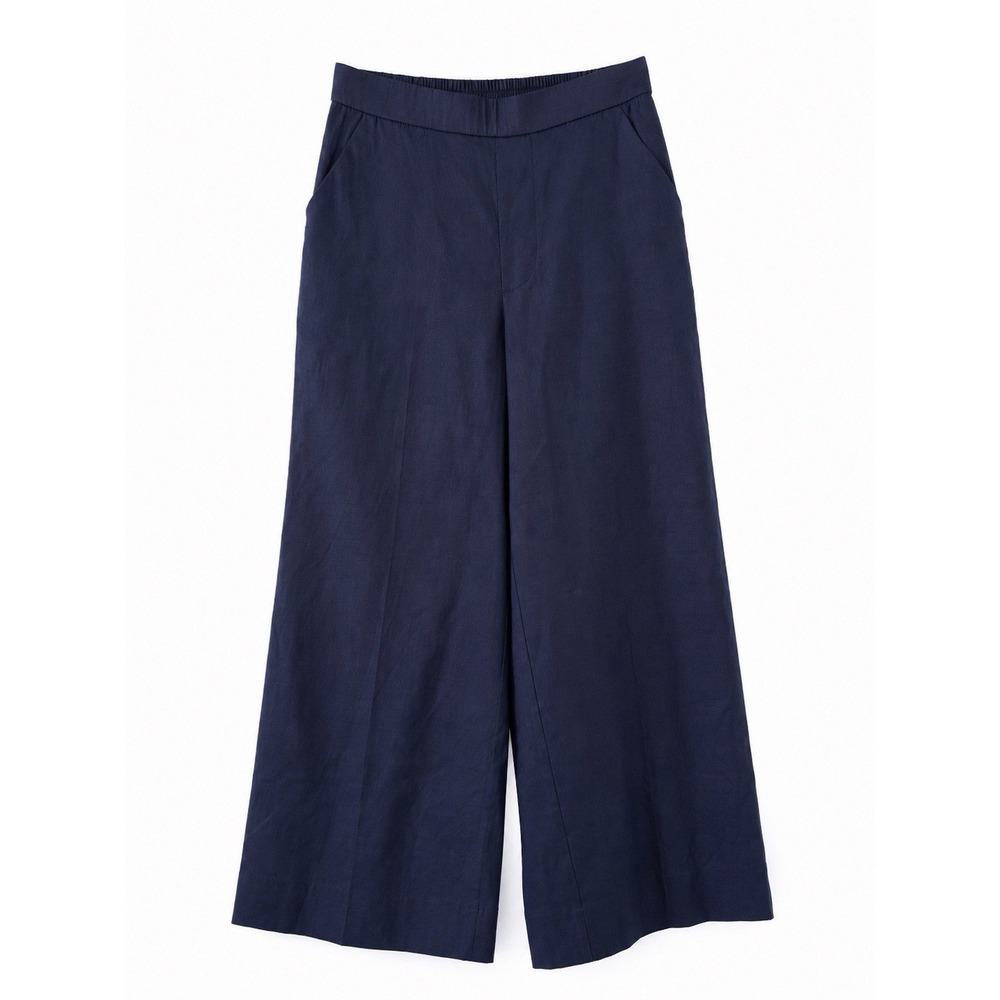 Studio Park XS Navy Linen Blend Wide Leg Crop Pants Stretch Pull On